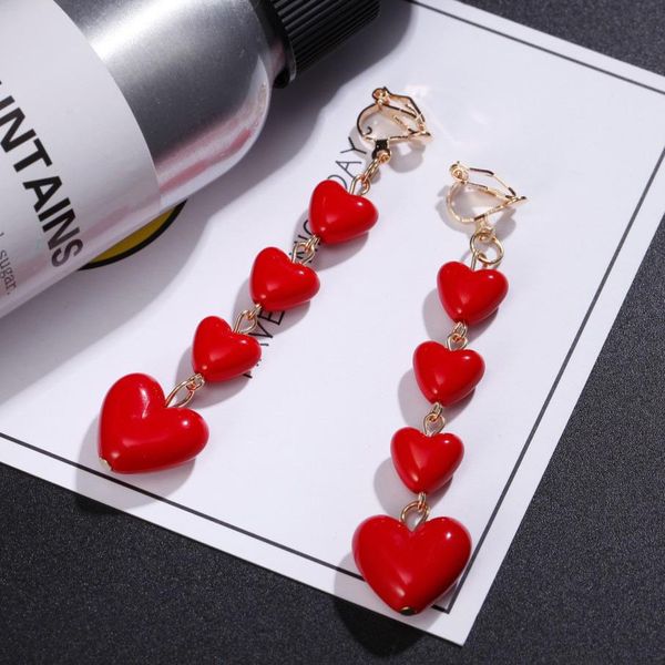 

день корейский стиль длинные серьги кисточкой красный милые сердца падение серьги женщины девушки валентина фестиваль день рождения новогодн, Golden