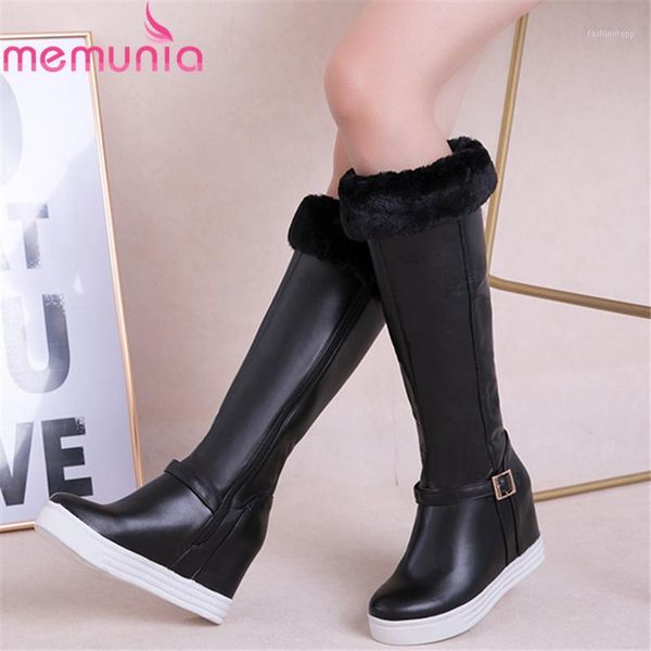 

boots memunia 2021 arrival women knee high round toe zip winter snow buckle warm fashion wedges platform shoes woman1, Black