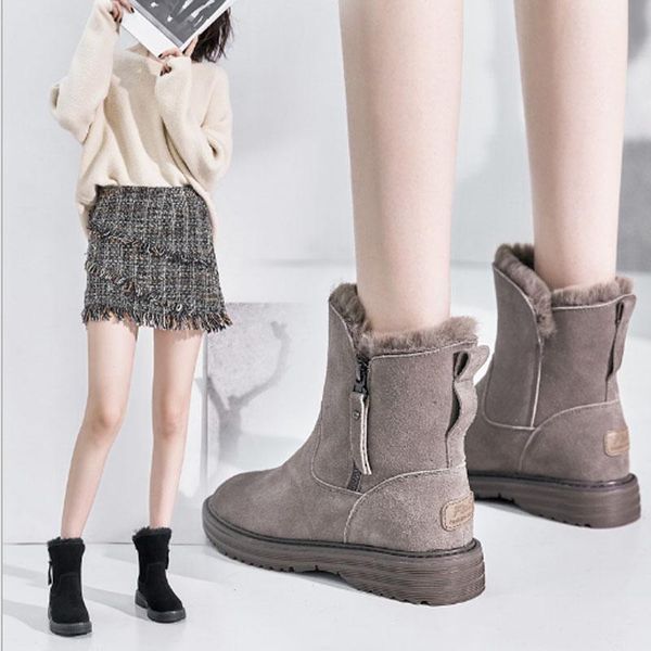 

of women's snow boots for autumn/winter, genuine cotton boots, zipper, ankle boots, ground leather snow boots, Black