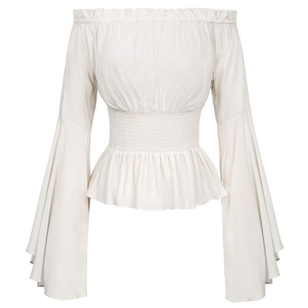 

women's blouses & shirts gaoke sweet ruffle flare sleeve white blouse elegant off shoulder streetwear chiffon shirt women fashion feaml