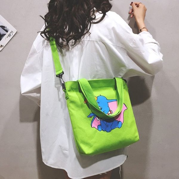 

girls school canvas tote bags reusable foldable casual shopping bags for women large capacity cartoon printing shoulder bag