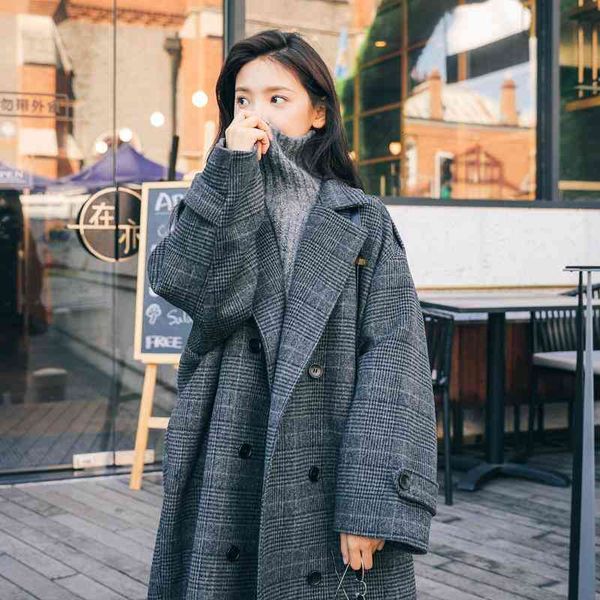 

women's fur & faux wool coat women plus size plaid feminino elegant long double breasted womens winter clothing blends for ladies korea, Black