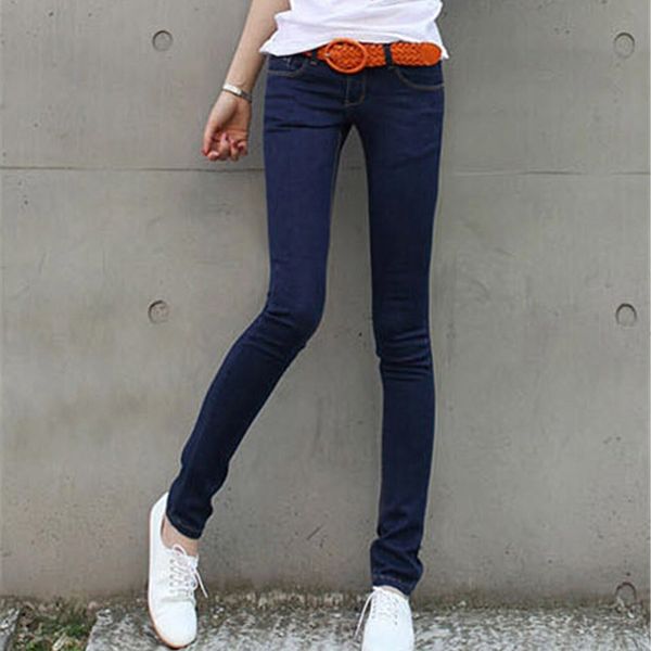 

mainland plus size 26-31 women trousers summer style women denim washed mid waist woman jeans female pencil skinny jeans 201029, Blue