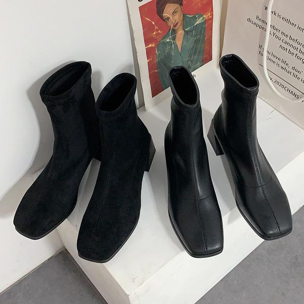 

brand women's shoes med heel boots clogs platform boots-women booties ladies fashion ankle rock autumn 2020 rubber, Black