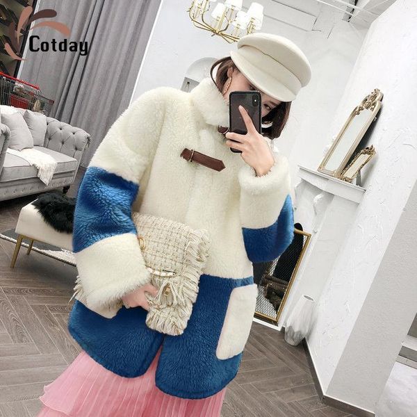 

cotday v-neck imitation lamb wool fur winter warm korean style thick coat women down long granule sheep harajuku fur coat1, Black