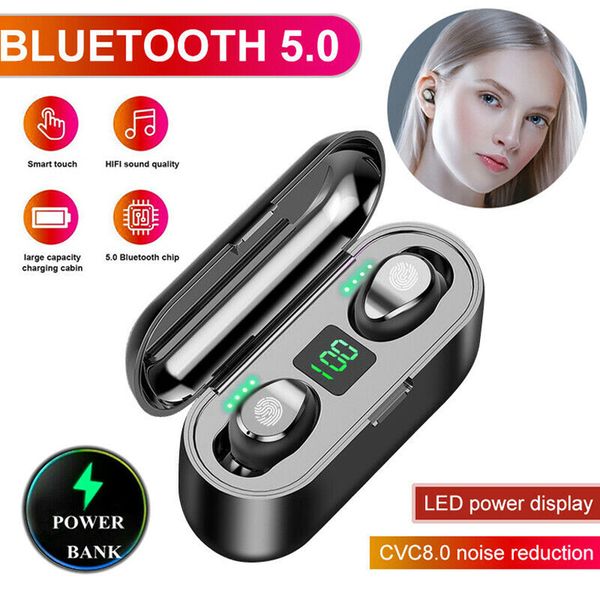 

f9 tws wireless earphone bluetooth v5.0 earbuds bluetooth headphone led display with 2000mah power bank headset with microphone mq30