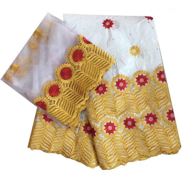 

white gold getzner african bazin brode embroidered fabric with stones tulle lace nigeria gele headtie 5+2 yards/lot1, Black;white