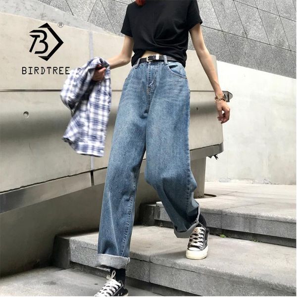 

autumn new vintage high waist casual jeans harajuku straight pants for women autumn slouchy wide leg trousers b06602c1, Blue