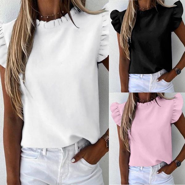 

feitong women blouses ruffle short sleeve plus size shirts ladies casual daily blouse summer shirt elegant office lady, White