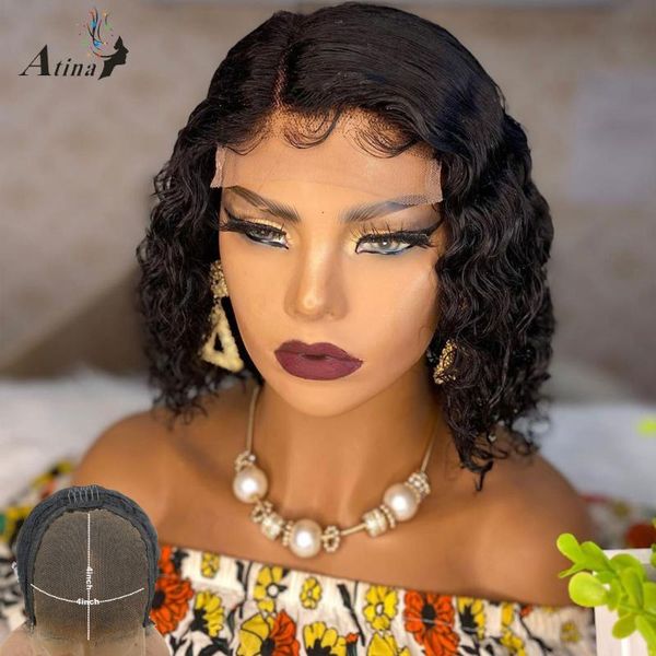 

curly bob human hair wig pre plucked remy natural hairline short pixie cut bob 4x4 closure wig for black women 150 density, Black;brown