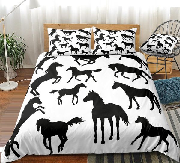 

horse duvet cover set animal bedding set black white bed linen kids boys girls quilt cover bedclothes microfiber home textiles