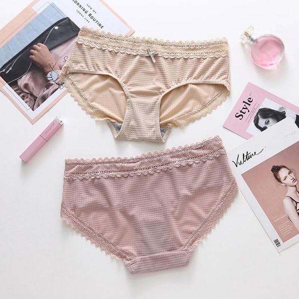 

summer new underwear lace breathable lattice ladies low waist underwear comfortable ice silk1, Black;pink