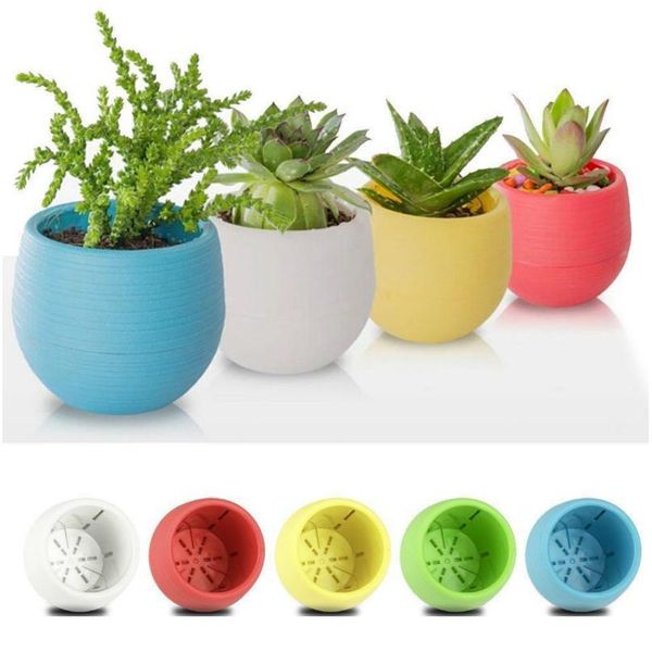 

creative eco-friendly colourful mini round plastic plant flower pot garden home office decor planter creative eco- bbyjum