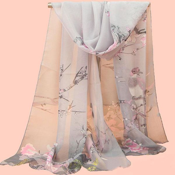 

шифон длинные шарфы женщины цветочные птицы printed шарф elegent дамы красочные шарфы бандана моды хиджаб шарф платки femme jllcpo, Black