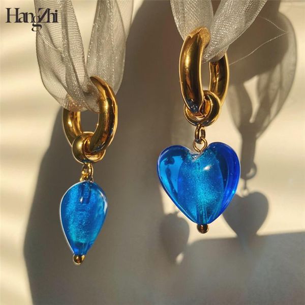 

dangle & chandelier hangzhi 2021 vintage colorful glass love heart pendant drop earrings metal circle for women girls party travel jewelry, Silver