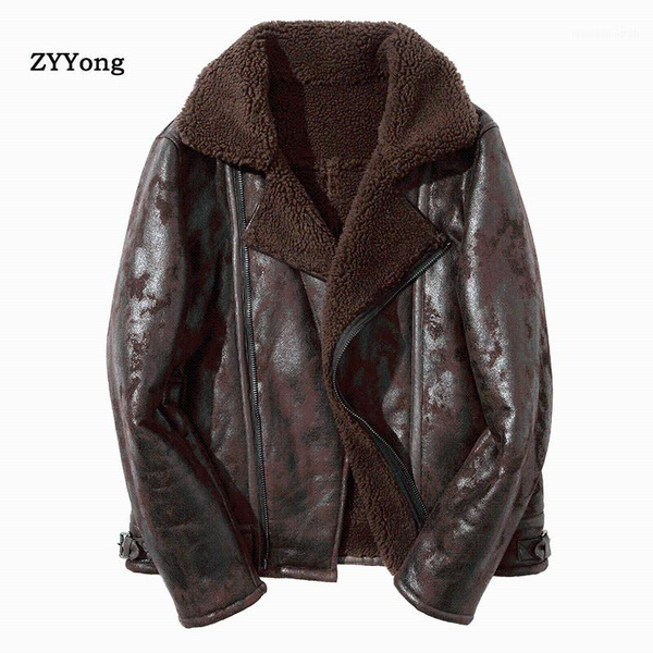 

men's fur & faux mens leather jackets motorcycle fashion turndown collar zipper pockets male vintage short coats biker fashion1, Black