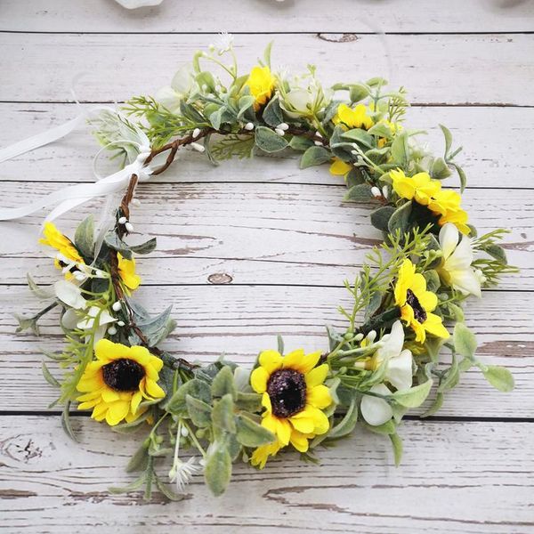 

small sun flowers crown festival headband women hair accessories headdress women floral garlands wedding flower qylzeo