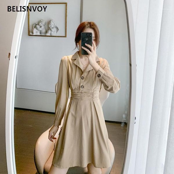 

korean elegant chic style dress young lady office work dress women spring autumn long sleeve black khaki retro vestidos1, Black;gray