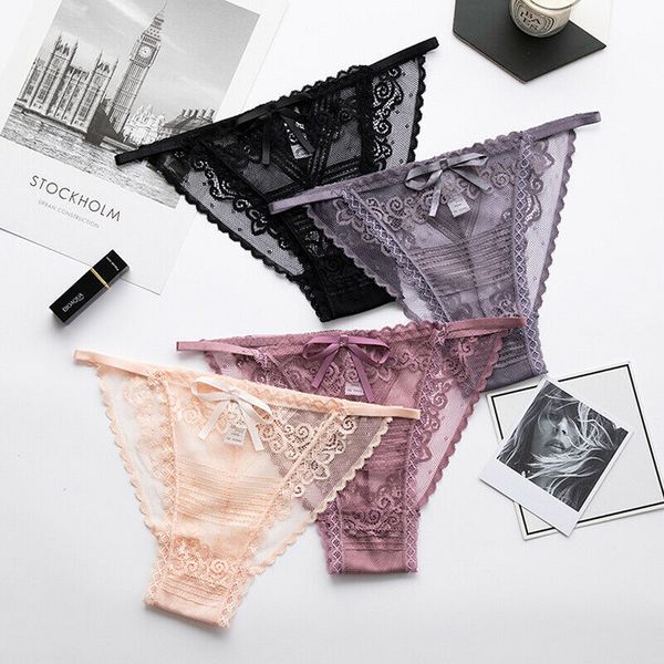 

women's lace g string briefs seamless thongs lingerie underwear knickers bow panties, Black;pink