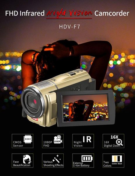 

camcorders video camera full hd home camcorder for youtube vlog ordro f7 1080p 16x digital zoom filmadora