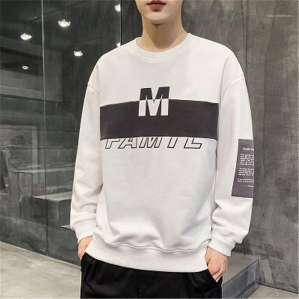 

round neck all-match designer male loose casual tees clothes man letter contrast sweatshirts fashion spring autumn long sleeve casual, Black