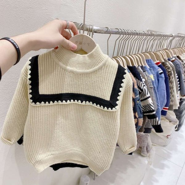 

xiaobao clothing 2020 winter new girl's big strawberry collar pullover middle children's plush sweater, Blue