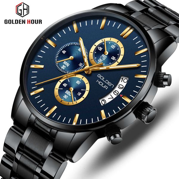 

quartz rational design 2019 goldenhour mens watch stainless strap erkek kol saati sport calendar wristwatch relogio masculino, Silver