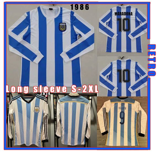 

аргентина с длинным рукавом 1986 maradona 2014 zabaleta aguero ретро футбол джерси ди мария месси lavezzi gago vintage классический футбол, Black;yellow