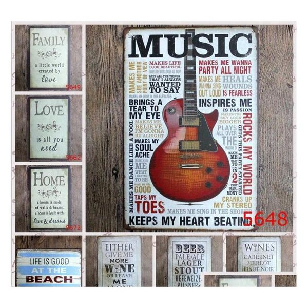 

vintage metal tin signs for wall decor guitar music iron paintings 20*30cm metal signs tin plate pub bar bathroom garage home aubyt