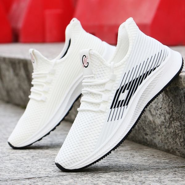 

white male 2020 summer sneakers men breathable sports casual shoes comfortable boy trainer jogging walking footwear, Black