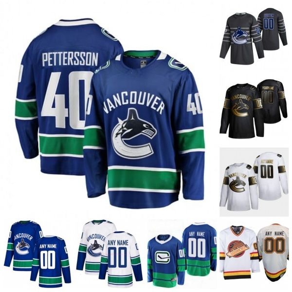 

custom men women youth hockey jerseys elias pettersson quinn hughes bo horvat henrik sedin brock boeser jt miller stitched, Black;red