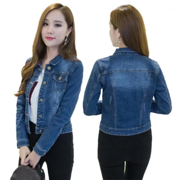 

women short jeans jacket slim turn down collar long sleeve button denim outwear new chic vintage1, Black;brown