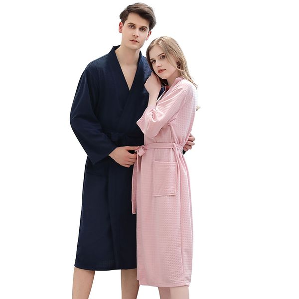 

2021 new spring summer nightgown for women kimono solid sleepwear v neck long sleeve with sashes waffle female homewear dressing gown bvo4, Black;red