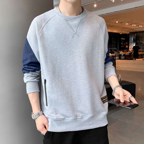 

round sweater casual autumn neck sports dress clothing youth loose coat men's versatile pullover top, Gray