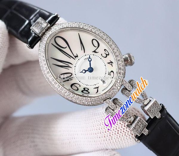 

27mm reine de naples 8918 8918ba cal.537/1mc automatic womens watch steel case mop dial arabic markers diamonds bezel leather ladies watches, Slivery;brown