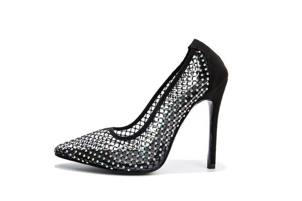 

2021 new style. mesh point drilling thin heel high heel female sandals 35- 42 yards, Black