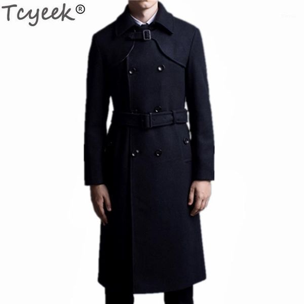 

tcyeek 2018 plus size 6xl autumn coat men long trench coat wool jacket slim fit overcoat casual mens windbreaker casaco lwl6401, Black