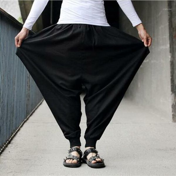 

cotton linen harem baggy japanese loose casual style boho trousers cross-pants crotch wide leg mens pants1, Black