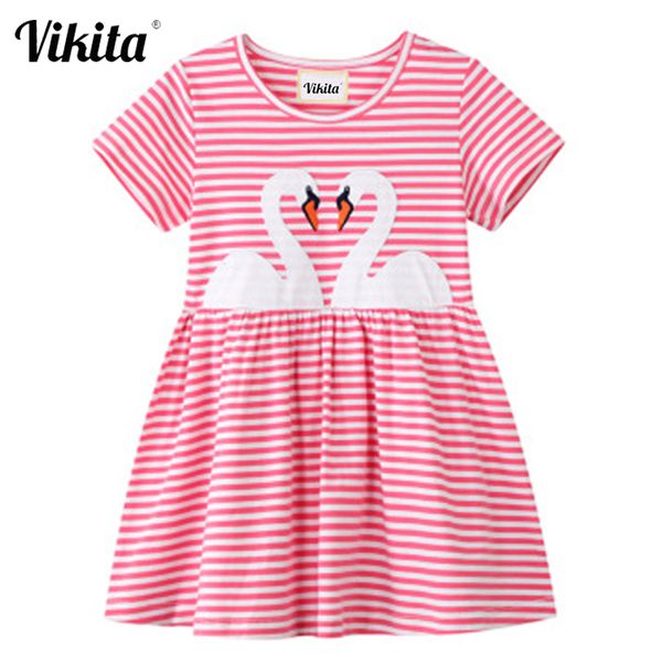 

vikita girls cotton dresses kids striped vestidos children cartoon embroidery daily school dress girls summer short sleeve dress lj200921, Red;yellow