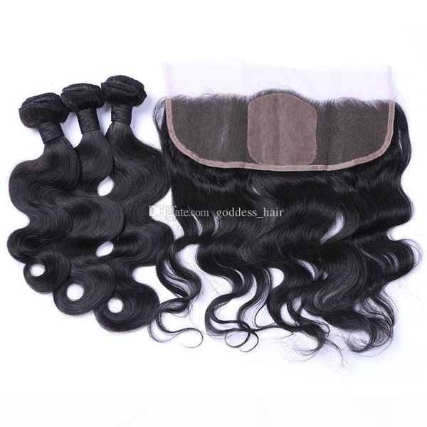 

body wave with silk base lace frontal closure 4pcs lot 8a human hair ear to ear silk full lace frontals with bundles, Black