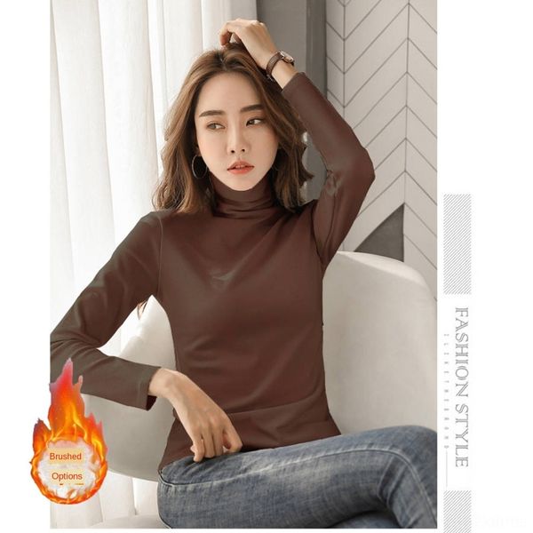

f5obs 2020 plush slim high neck t autumn and winter showbottoming shirt long sleeve t-shirt women's versatile thin solid color women&#0, White