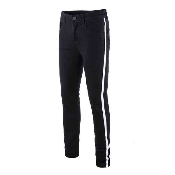 

men's jeans mens side striped black elastic long pencil pants ripped hiphop style holes q4ls, Blue