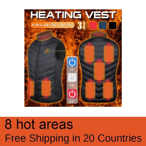 

outdoor t-shirts 8 heating pads winter men electric heated vest usb, Gray;blue
