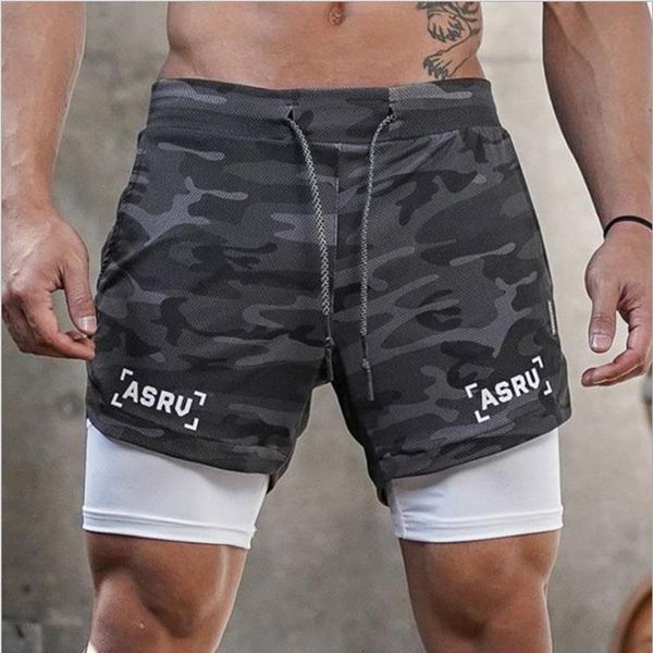 

2020 mens 2 in 1 fitness running shorts men sports shorts camouflage quick drying training sport shorts men joggers short pants, White;black