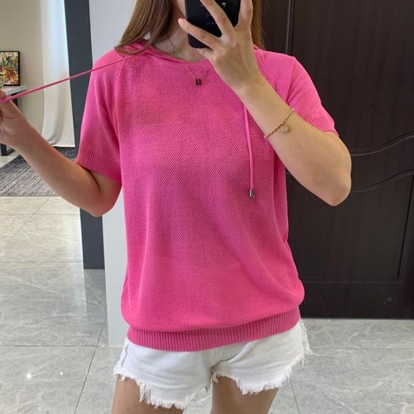 

rxda0 kacvb women's short loosenew summer 2020 t-shirt hooded close in fashion ice silk knitted short sleeves t-shirt, White