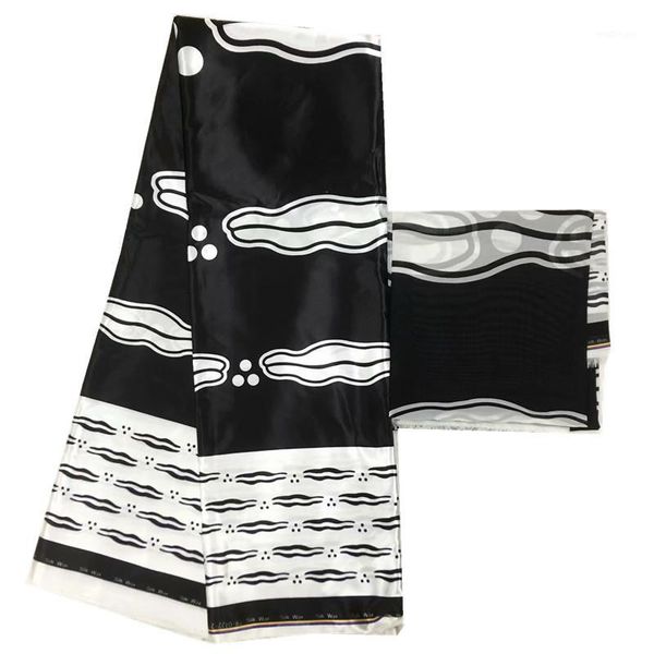 

new arrival satin silk fabric fashion african wax pattern design african wax prints eco-friendly silk fabric for party dress1, Black;white