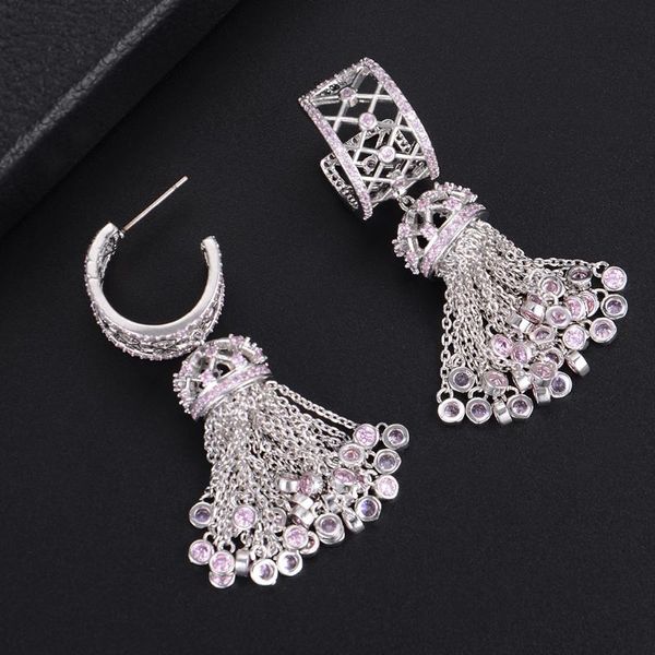 

dangle & chandelier godki 52mm handmade luxury long tassel drop full mirco paved microl zirconia naija wedding earring fashion jewelry, Silver