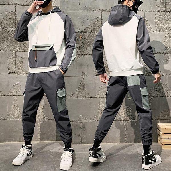 

splicing jacket coat men 2020 spring new casual sports suit korean tide students handsome two-piece suit1, Black;brown
