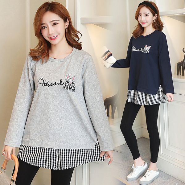 

9303# 2020 autumn fashion maternity t-shirts loose patchwork clothes for pregnant women spring cute pregnancy t shirts tees lj201114, White