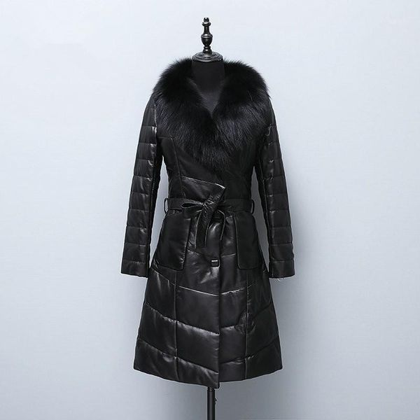 

100% real sheepskin coat female fur collar korean down jackets winter women genuine leather jacket 6xl my37861, Black